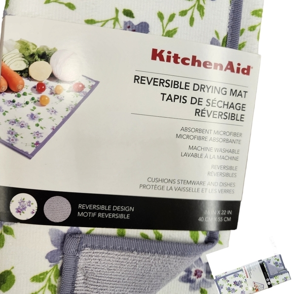 Kitchen Aid One Reversible Drying Mat Floral Lilic Motif - Picture 2 of 2